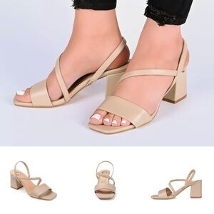 Chic Beige Strappy Block Heels
